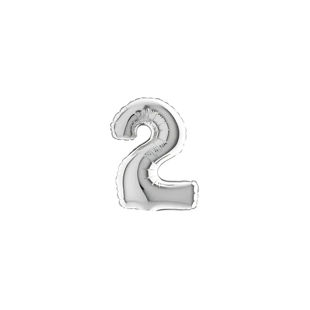 Palloncini numero 2 Argento micro shape 7" (17cm) in mylar, 5pz.