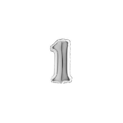 Palloncini numero 1 Argento micro shape 7" (17cm) in mylar, 5pz.