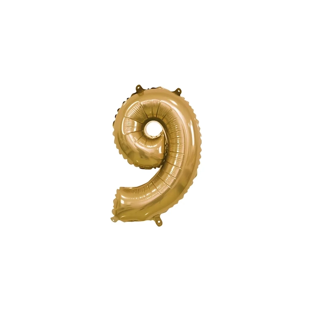 Palloncino numero 9 Oro mini shape 14" (35cm) in mylar, 1pz.
