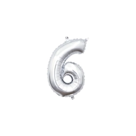 Palloncino numero 6 Argento mini shape 14" (35cm) in mylar, 1pz.