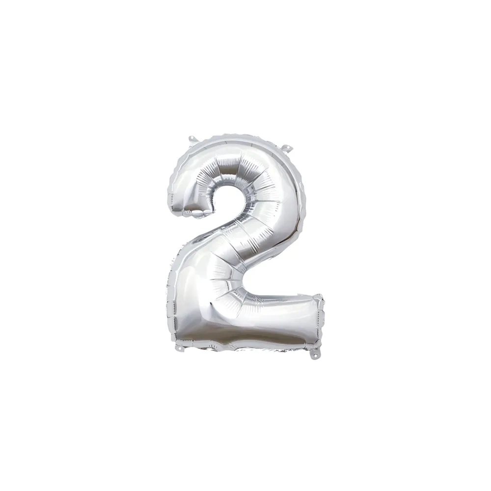 Palloncino numero 2 Argento mini shape 14" (35cm) in mylar, 1pz.