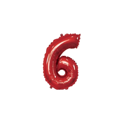 Palloncino numero 6 Rosso mini shape 14" (35cm) in mylar, 1pz.