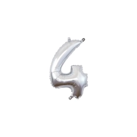 Palloncino numero 4 Argento mini shape 14" (35cm) in mylar, 1pz.