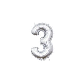 Palloncino numero 3 Argento mini shape 14" (35cm) in mylar, 1pz.