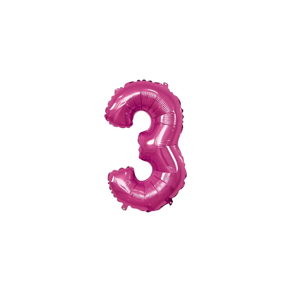 Palloncino numero 3 fucsia mini shape 14" (35cm) in mylar, 1pz.