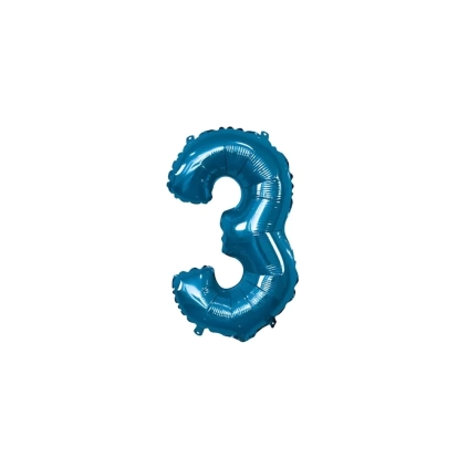 Palloncino numero 3 Blu mini shape 14" (35cm) in mylar, 1pz.