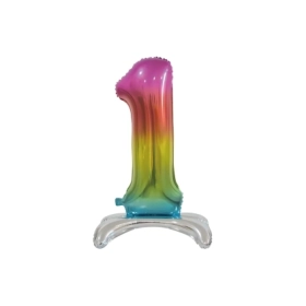 Palloncino numero 1 Rainbow standing super shape 30" (76cm) in mylar, 1pz.