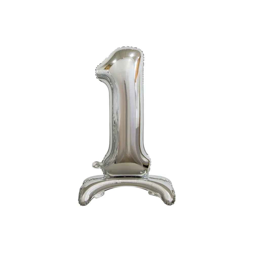 Palloncino numero 1 Argento standing super shape 30" (76cm) in mylar, 1pz.