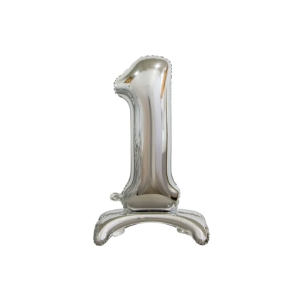 Palloncino numero 1 Argento standing super shape 30" (76cm) in mylar, 1pz.