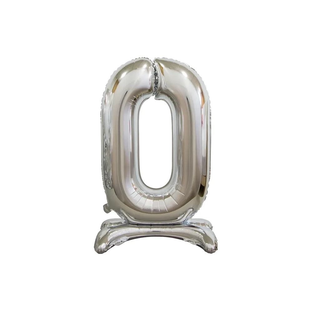 Palloncino numero 0 Argento standing super shape 30" (76cm) in mylar, 1pz.