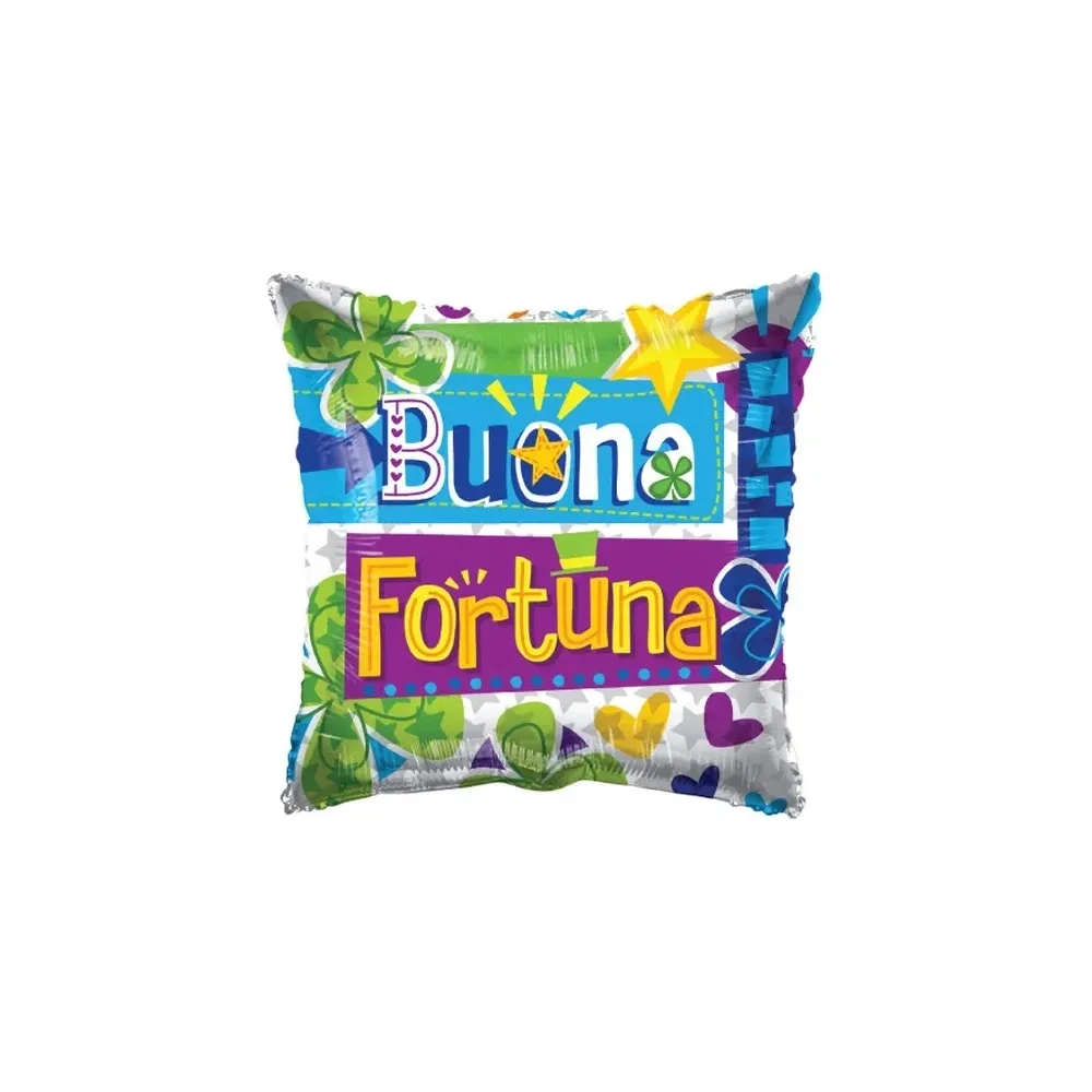 Palloncino quadrato Buona Fortuna standard shape 18" (45cm) in mylar, 1pz.