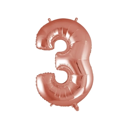 Palloncino numero 3 Rosa Gold super shape 40" (101cm) in mylar, 1pz.