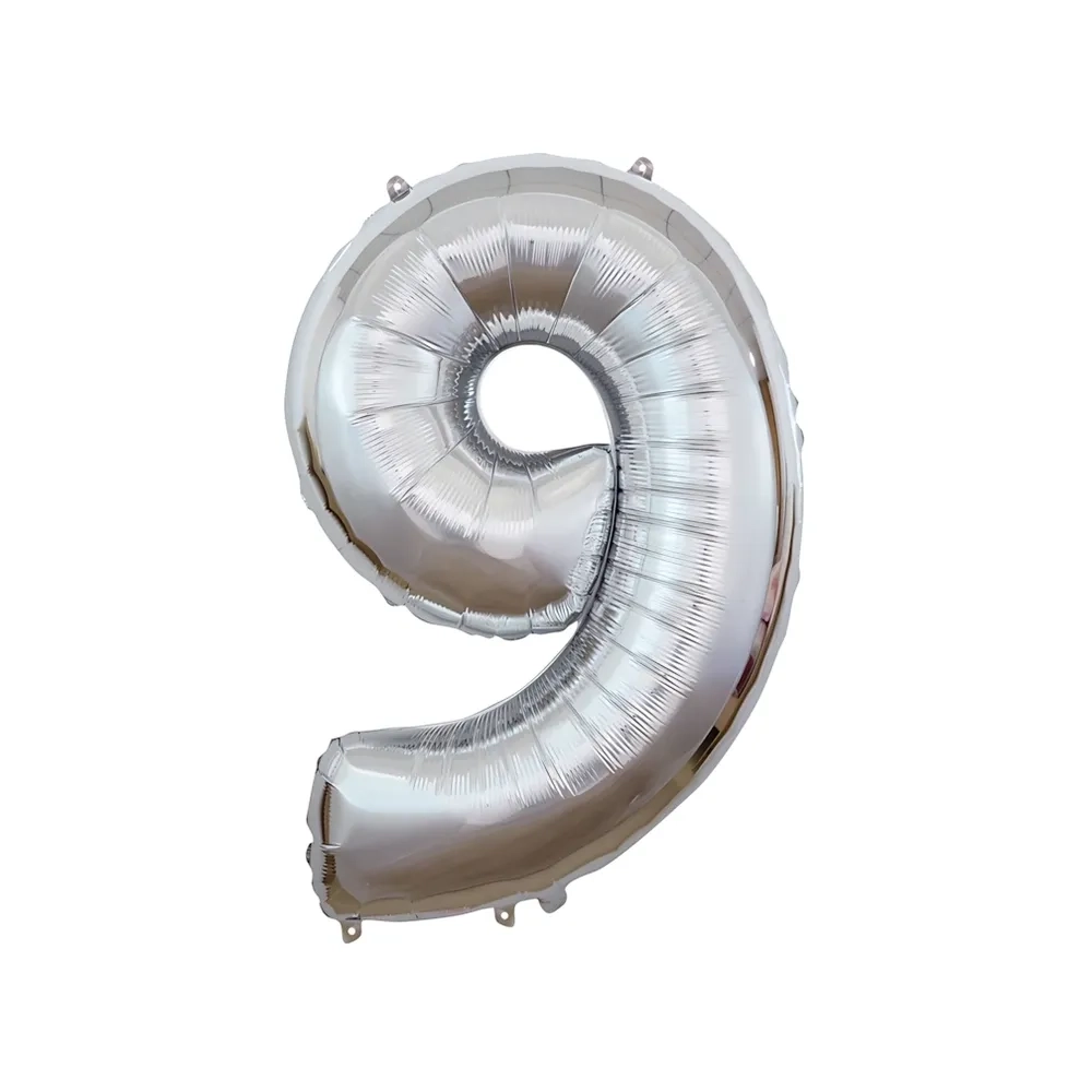 Palloncino numero 9 Argento super shape 40" (101cm) in mylar, 1pz.
