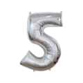 Palloncino numero 5 Argento super shape 40" (101cm) in mylar, 1pz.