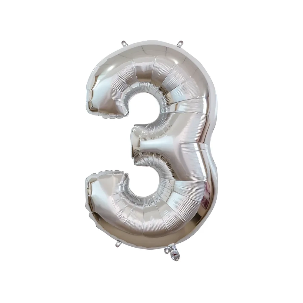 Palloncino numero 3 Argento super shape 40" (101cm) in mylar, 1pz.