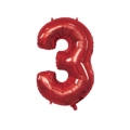 Palloncino numero 3 Rosso super shape 40" (101cm) in mylar, 1pz.