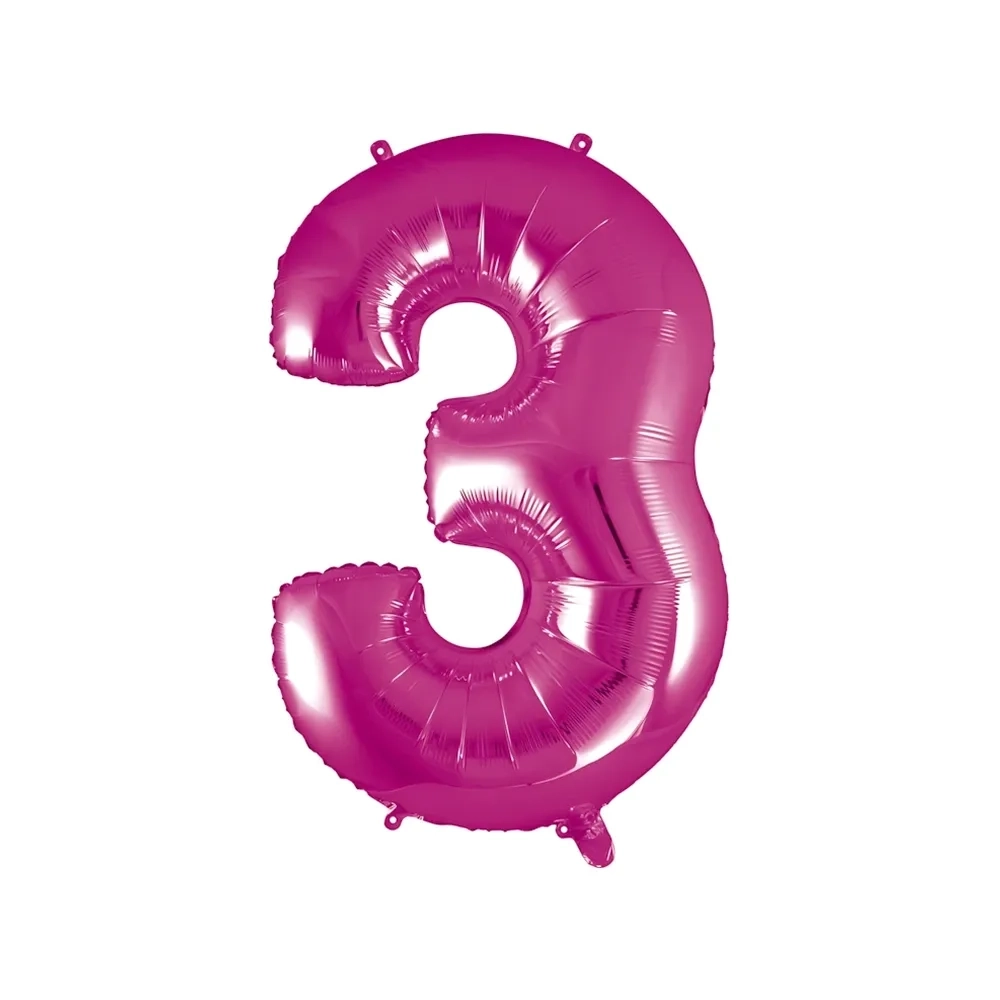 Palloncino numero 3 fucsia super shape 40" (101cm) in mylar, 1pz.