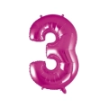 Palloncino numero 3 fucsia super shape 40" (101cm) in mylar, 1pz.