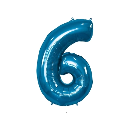 Palloncino numero 6 Blu super shape 40" (101cm) in mylar, 1pz.
