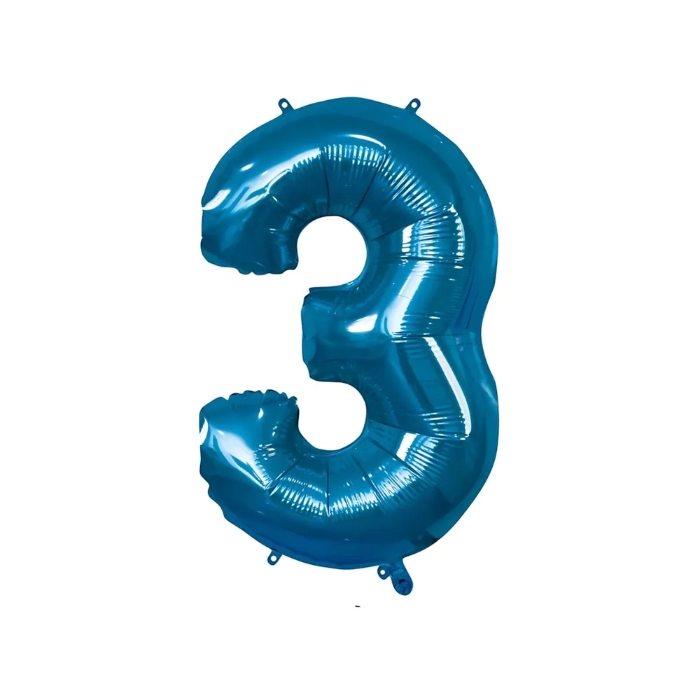 Palloncino numero 3 Blu super shape 40" (101cm) in mylar, 1pz.
