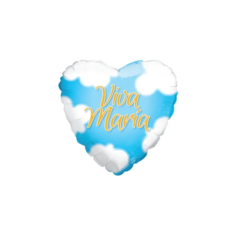 Palloncino cuore azzurro con nuvole e scritta Viva Maria standard shape 18" (45cm) in mylar, 1pz.