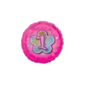Palloncino rosa 1 Compleanno con Fiore standard shape 18" (45cm) in mylar, 1pz.