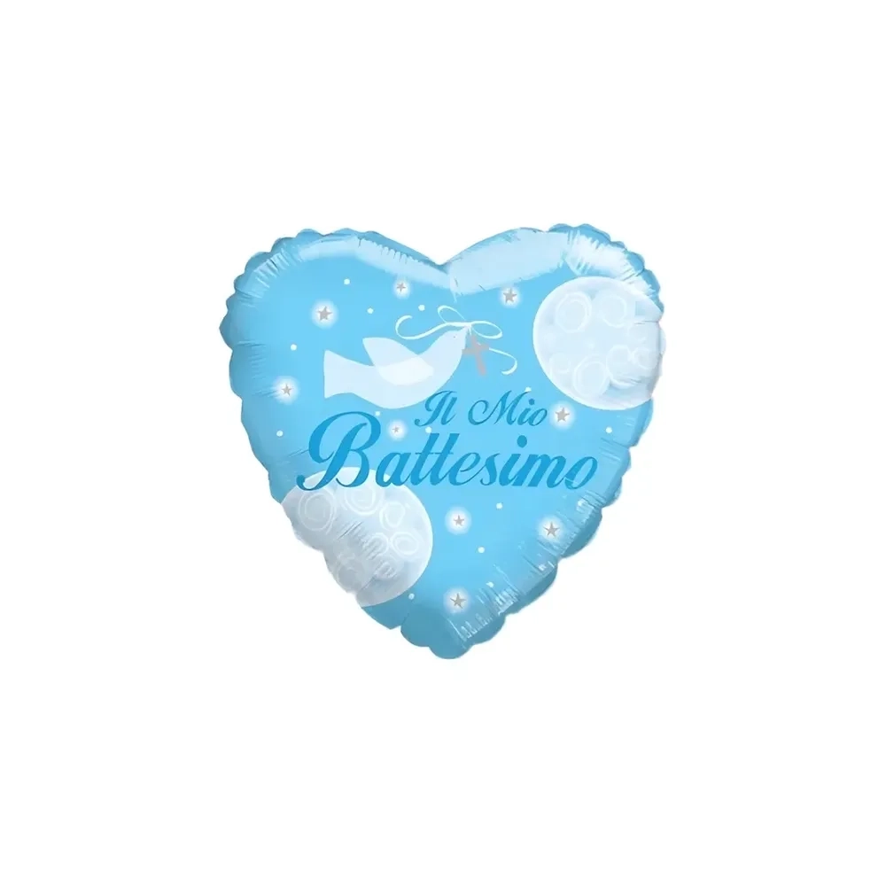 Palloncino Il mio Battesimo Celeste cuore standard shape 18" (45cm) in mylar, 1pz.