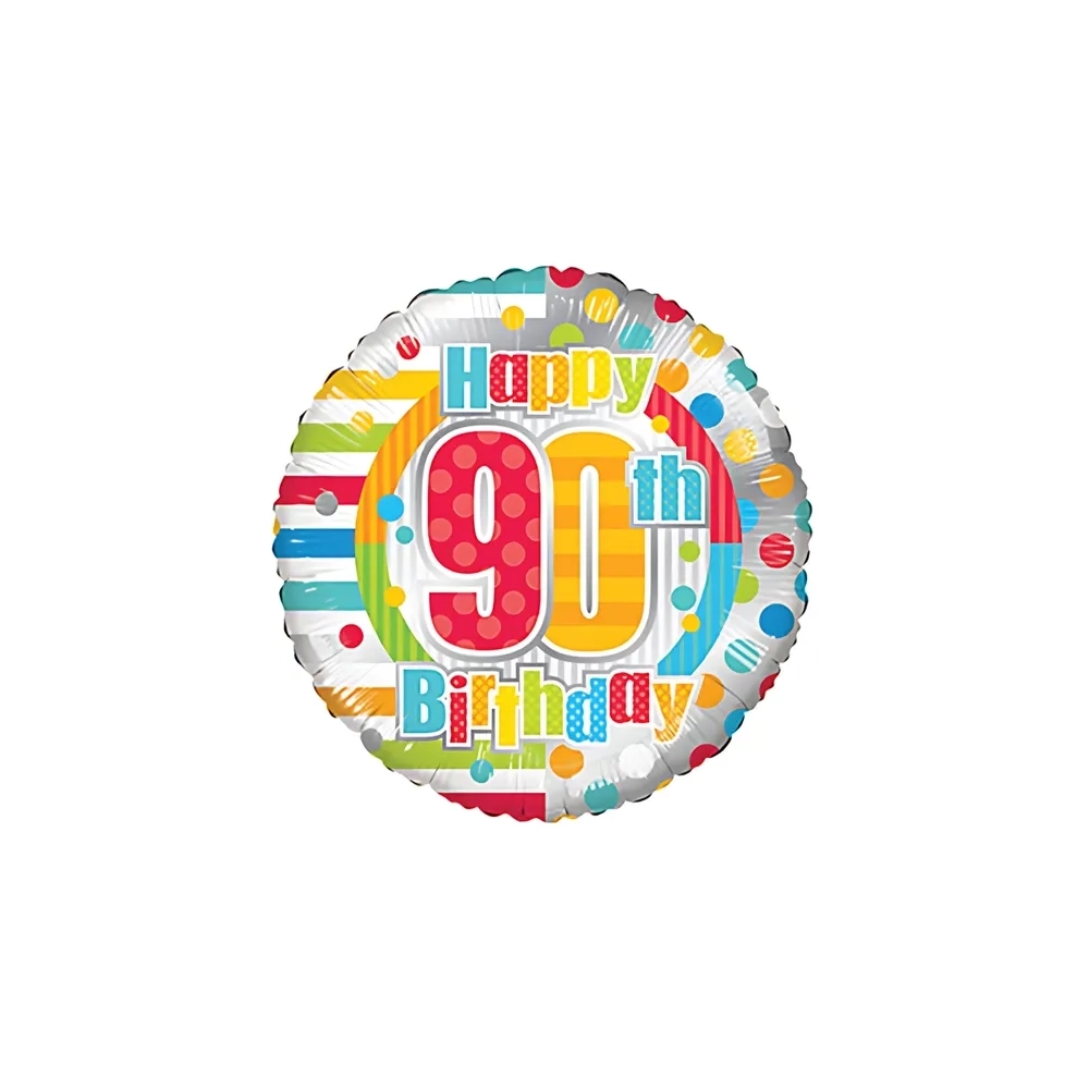Palloncino Happy Birthday 90 a Pois e Linee 18" (45cm), 1pz.