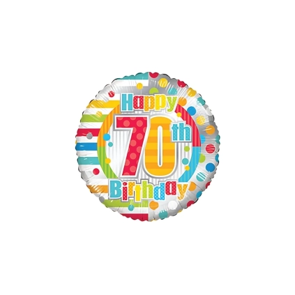 Palloncino Happy Birthday 70 a Pois e Linee standard shape 18" (45cm) in mylar, 1pz.