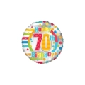 Palloncino Happy Birthday 70 a Pois e Linee standard shape 18" (45cm) in mylar, 1pz.