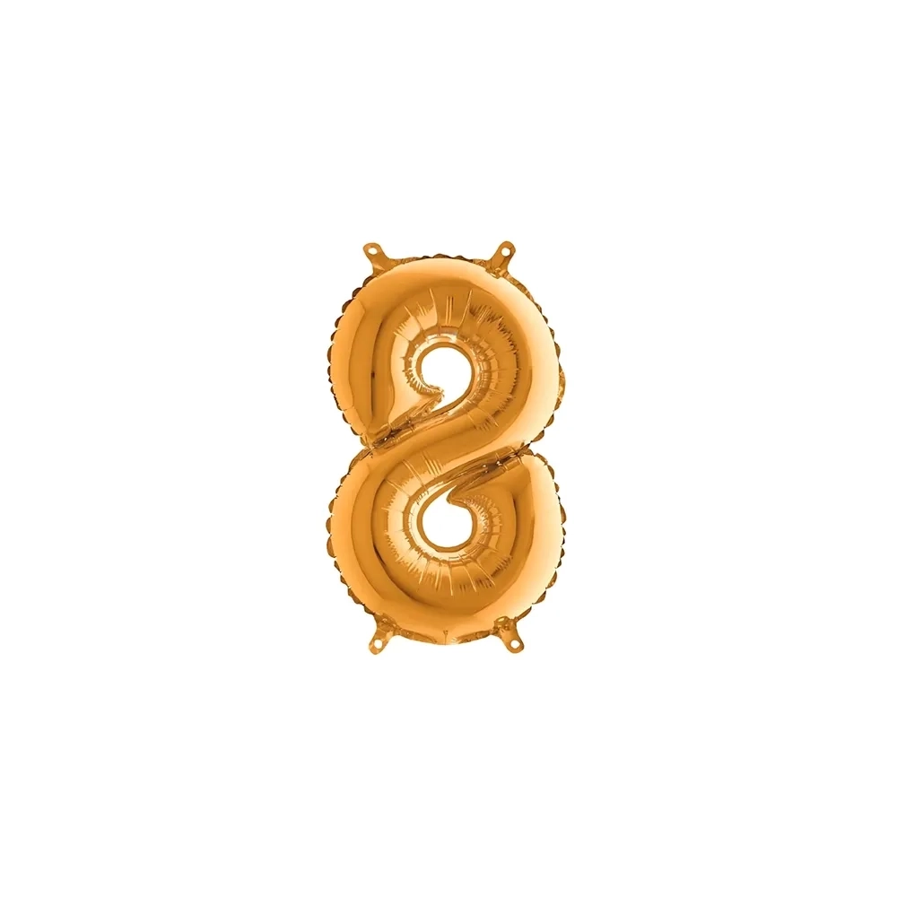 Palloncini numero 8 oro mini shape 14" (35cm) in mylar, 5pz.