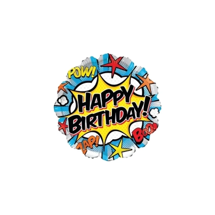 Palloncino Happy Birthday fumetto standard shape 18" (45cm) in mylar, 1pz.