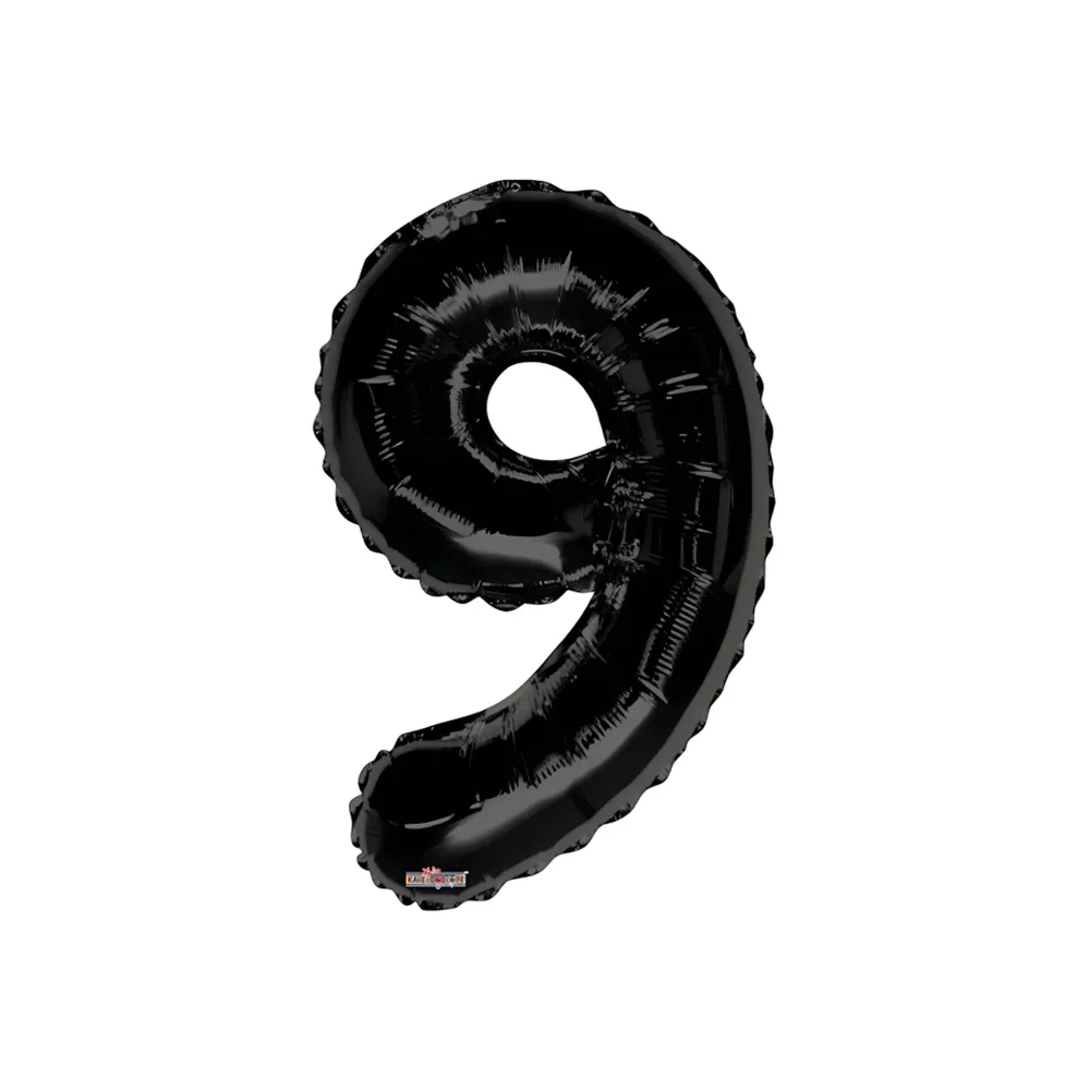 Palloncino numero 9 Nero salva elio super shape 34" (86cm) in mylar, 1pz.