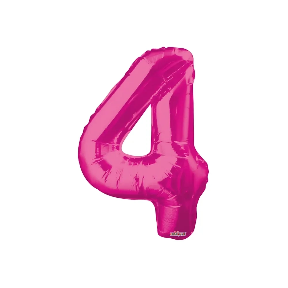 Palloncino numero 4 fucsia salva elio super shape 34" (86cm) in mylar, 1pz.