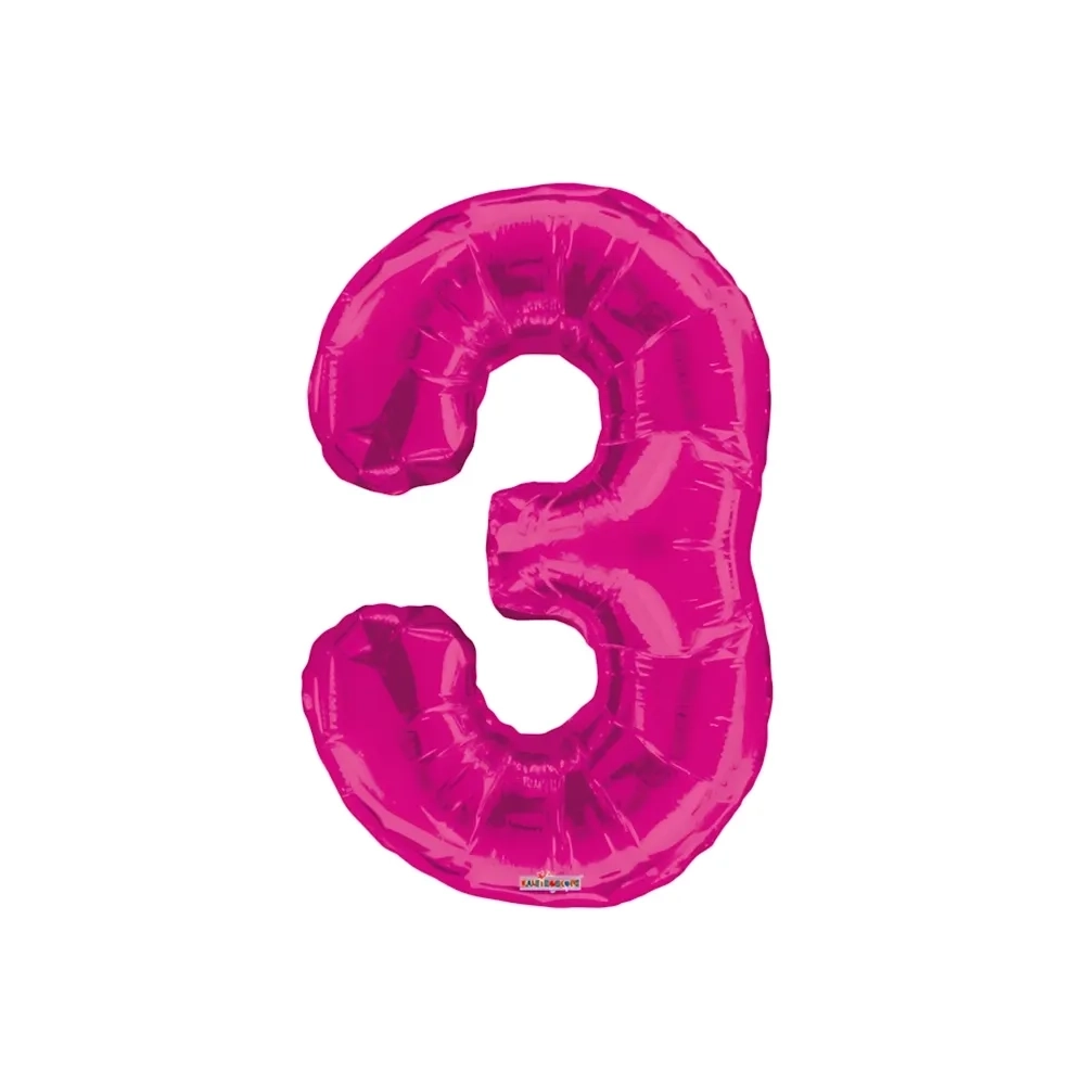 Palloncino numero 3 fucsia salva elio super shape 34" (86cm) in mylar, 1pz.