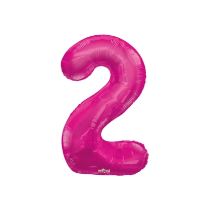 Palloncino numero 2 fucsia salva elio super shape 34" (86cm) in mylar, 1pz.