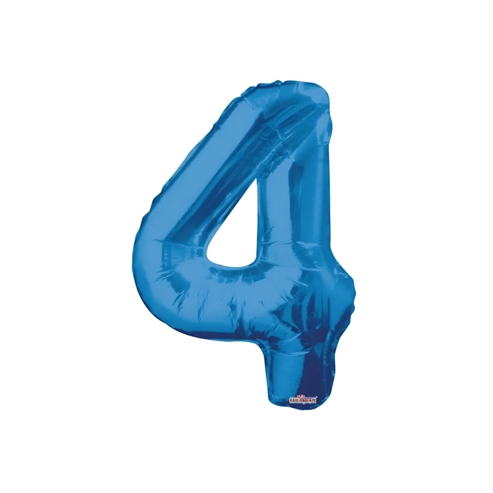 Palloncino numero 4 Blu salva elio super shape 34" (86cm) in mylar, 1pz.
