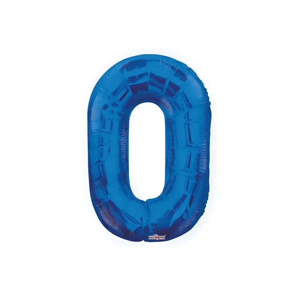 Palloncino numero 0 Blu salva elio super shape 34" (86cm) in mylar, 1pz.