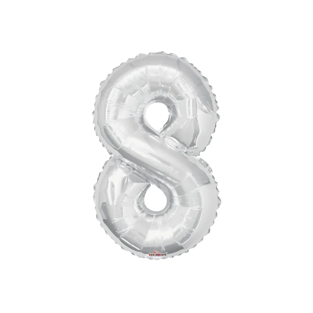 Palloncino numero 8 Argento salva elio super shape 34" (86cm) in mylar, 1pz.