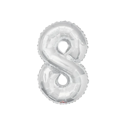 Palloncino numero 8 Argento salva elio super shape 34" (86cm) in mylar, 1pz.