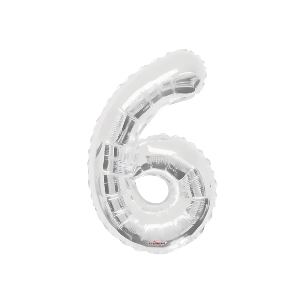 Palloncino numero 6 Argento salva elio super shape 34" (86cm) in mylar, 1pz.