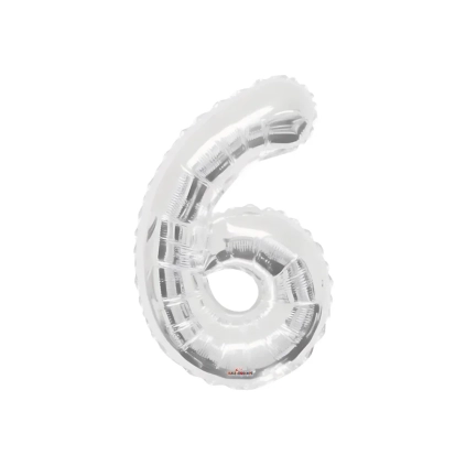 Palloncino numero 6 Argento salva elio super shape 34" (86cm) in mylar, 1pz.