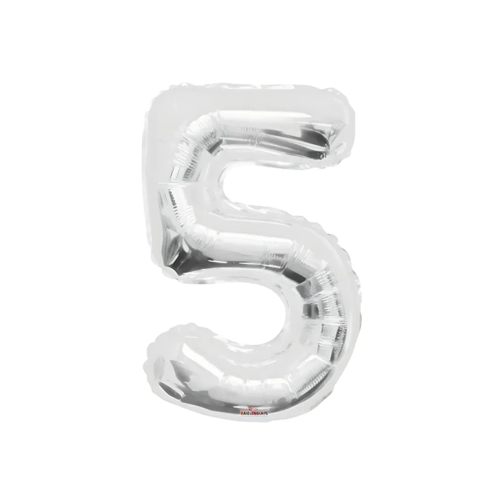 Palloncino numero 5 Argento salva elio super shape 34" (86cm) in mylar, 1pz.