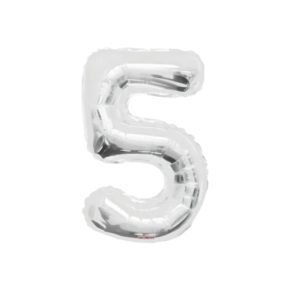 Palloncino numero 5 Argento salva elio super shape 34" (86cm) in mylar, 1pz.