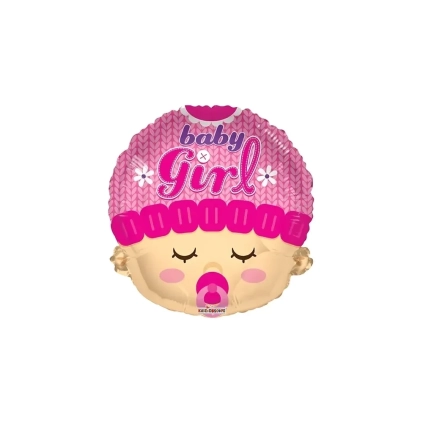 Palloncino Baby Girl Viso Rosa standard shape 18" (45cm) in mylar, 1pz.