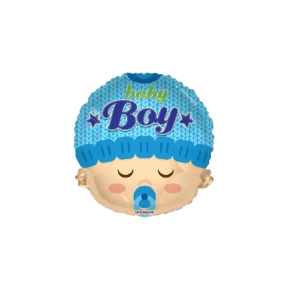 Palloncino Baby Boy Viso Celeste standard shape 18" (45cm) in mylar, 1pz.