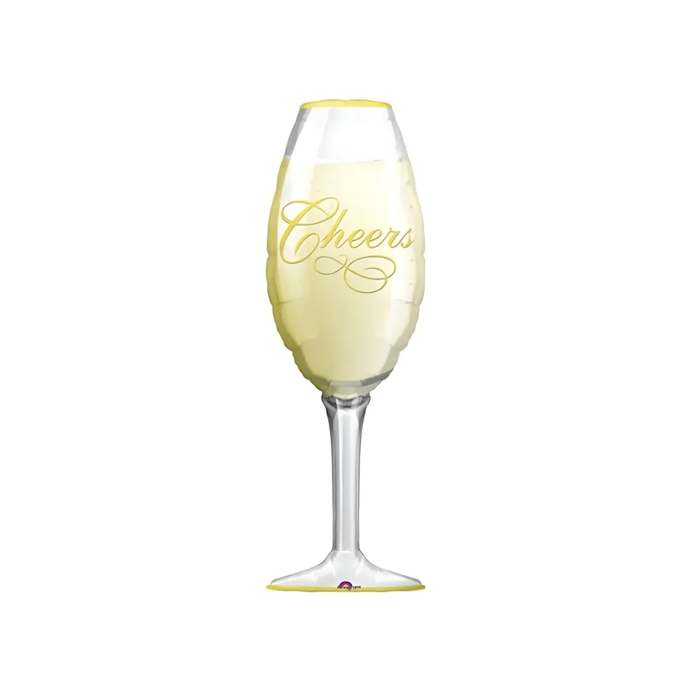 Palloncino Bicchiere Champagne cheers super shape 38" (96cm) in mylar, 1pz.