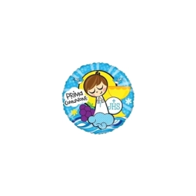Palloncini Prima Comunione Celeste tondo mini shape 9" (22cm) in mylar, 5pz.