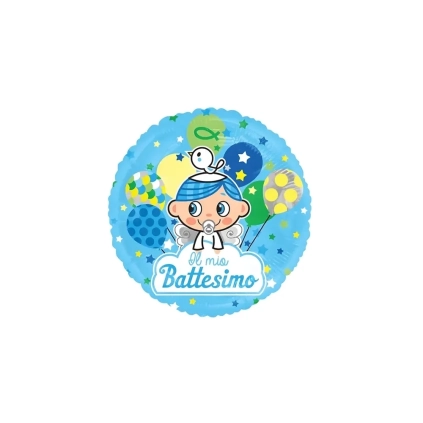 Palloncino celeste il mio Battesimo Lui standard shape 18" (45cm) in mylar, 1pz.