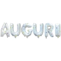 Palloncino scritta Auguri bianca con Stelle mini shape 14" (35cm) in mylar, 1pz.